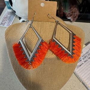 Orange and Silver Geometric Earrings